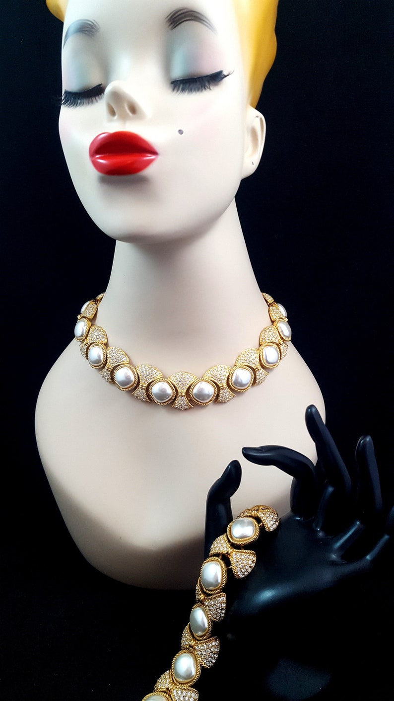 Vintage NAPIER Necklace Napier Bracelet Napier Set Bridal Glass Massive Faux Pearl Rhinestones HAUTE COUTURE Wedding Bride Prom Pageant Wow image 9