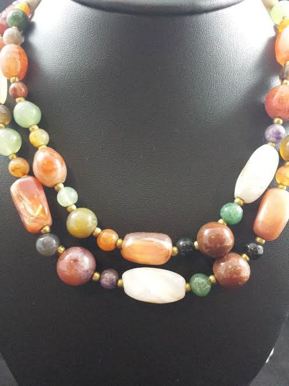 Vintage Agate Necklace Natural Polished Multi Col… - image 5