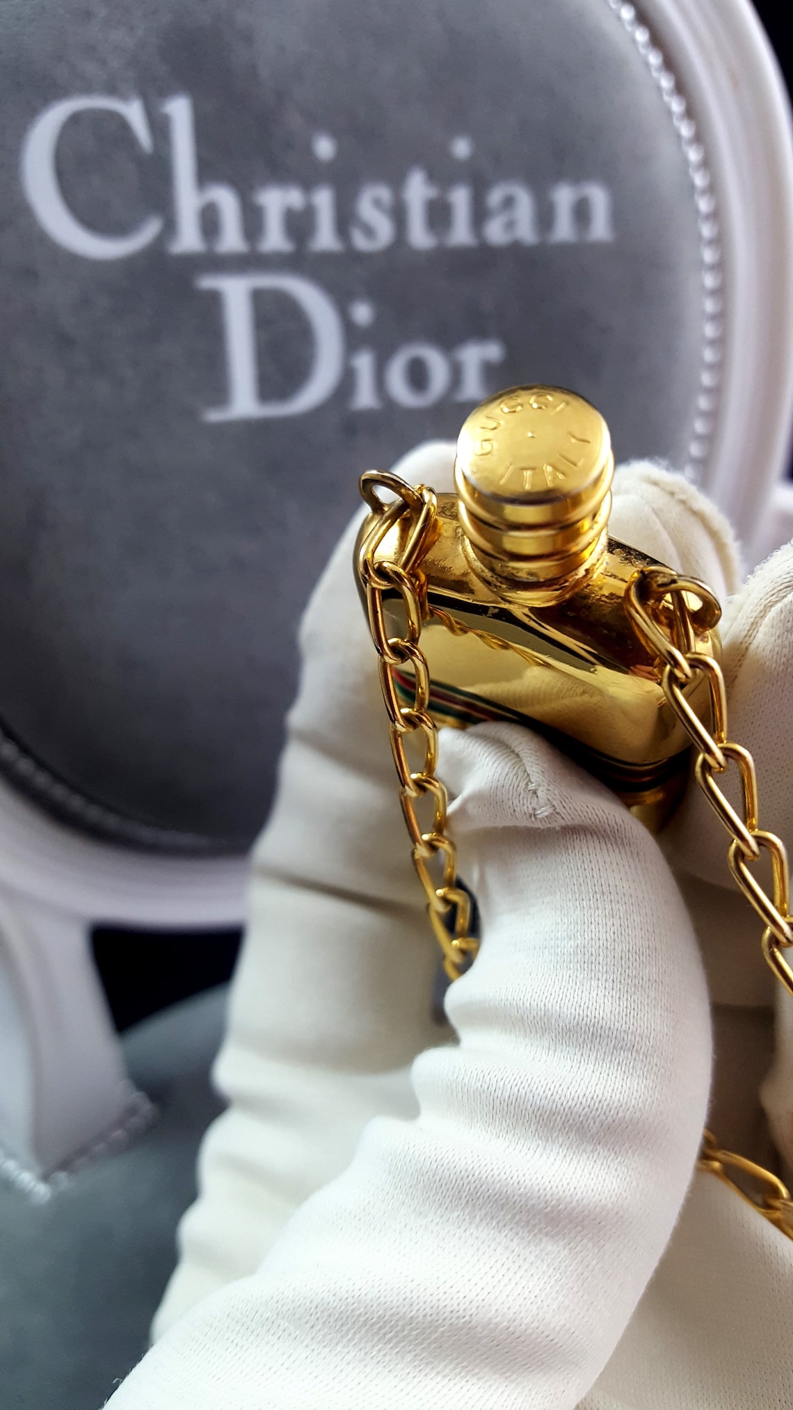 1960s Gucci Gold Plated Perfume Bottle Necklace main image 1
