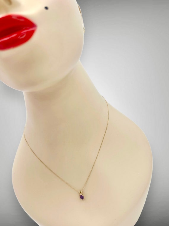 Vintage 14k Gold Necklace Amethyst Diamond Pendan… - image 9