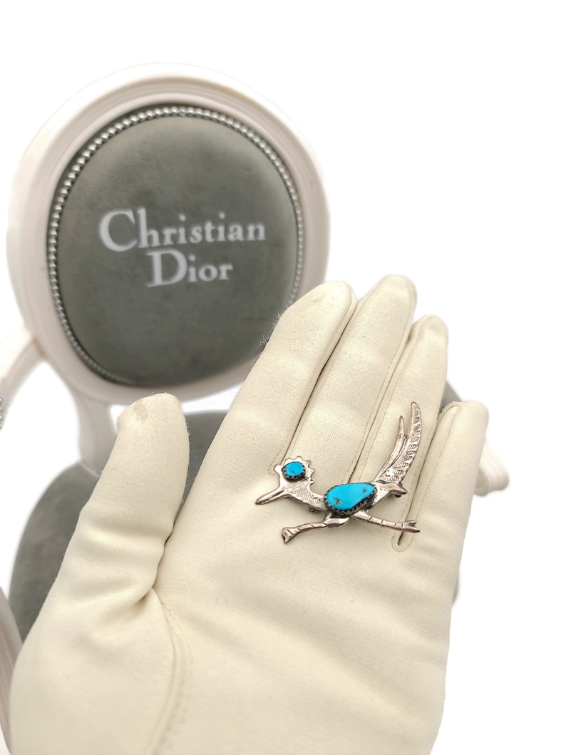 Vintage Sterling Silver Roadrunner Brooch Pin TURQUOISE Southwest Native Indian Turquoise Sterling Bird Trending Rare