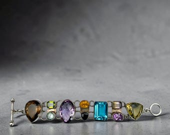 Vintage Charles Albert Bracelet Multi Stone Bracelet Fine Silver 999 Designer Massive Amethyst Citrine Topaz Garnet Peridot Ametrine Quartz