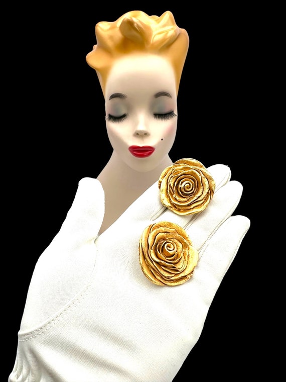 Vintage KATE HINES Earrings Clipon Earrings Rose … - image 9