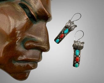 Vintage TURQUOISE Earrings Sterling Silver Earrings Dangle Earrings NATIVE AMERICAN Earrings Rodeo Western Double D Watch Tips Repurposed