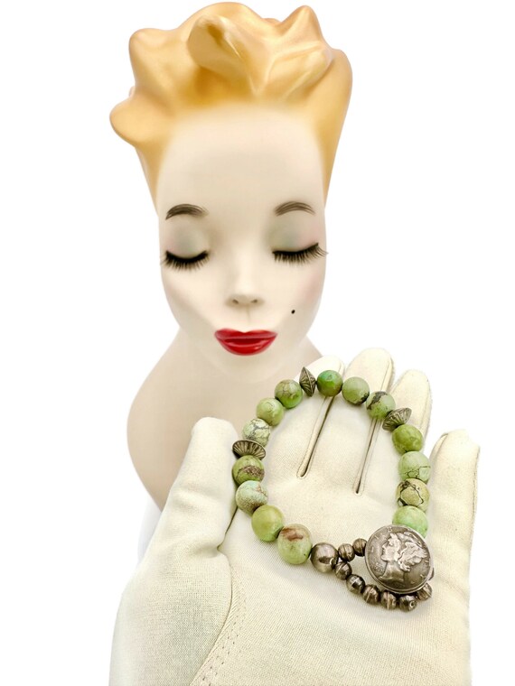 Exceptional Native American Navajo 4 Royston Turquoise 5 Silver Mercury Dimes Bracelet Exceptional Native American Navajo 4 Royston Turquoise 5 Silver Mercury Dimes Bracelet