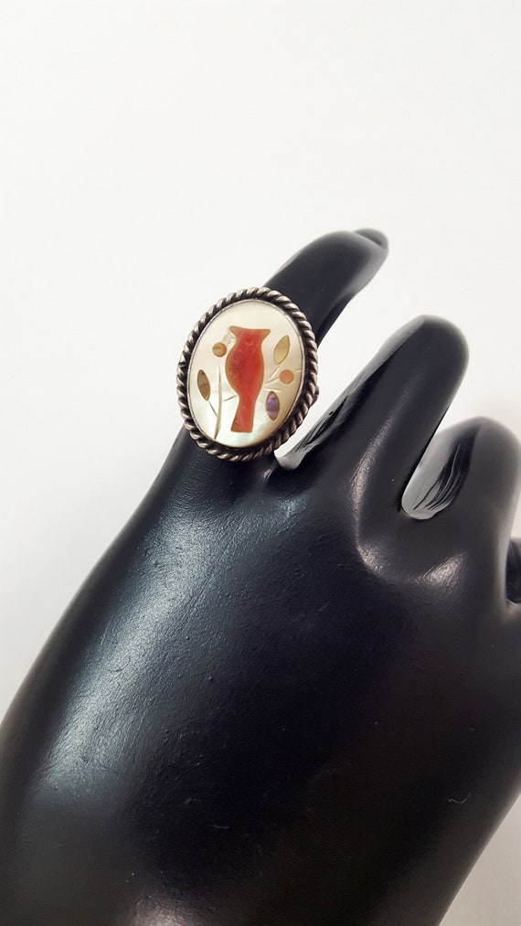 Vintage Sterling Silver Ring Native Ring Coral Bi… - image 5