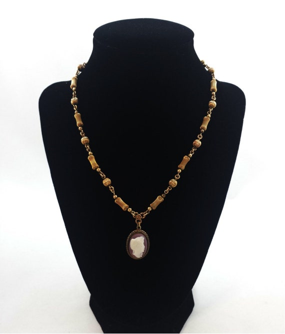Vintage CAMEO Necklace Gold Filled SHELL Necklace 