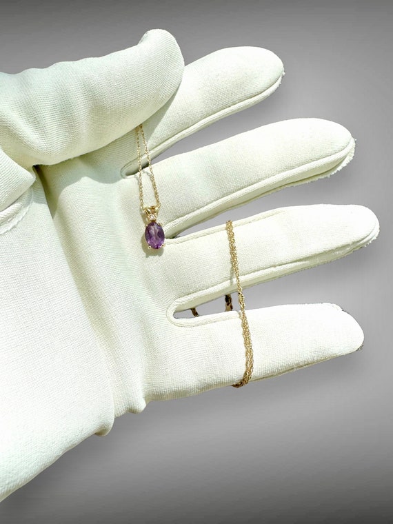Vintage 14k Gold Necklace Amethyst Diamond Pendan… - image 2