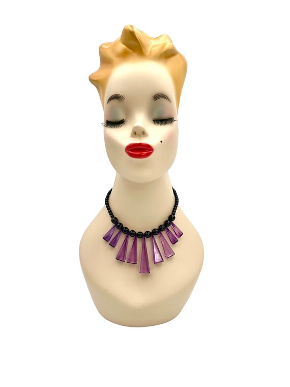 Vintage Bib Necklace LUCITE Bib Necklace Purple B… - image 2