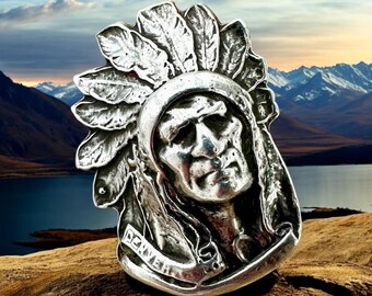 Vintage Carolyn Pollack Ring Native American Chief Ring Southwest Ring Relios Ring Southwest Western Sterling Silver Massive Chieftain Gift