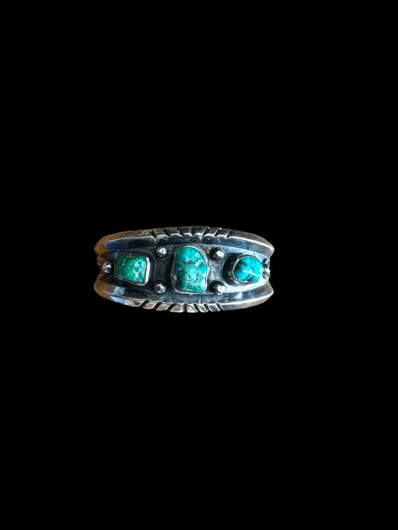 Vintage Green TURQUOISE Cuff Turquoise Sterling S… - image 2