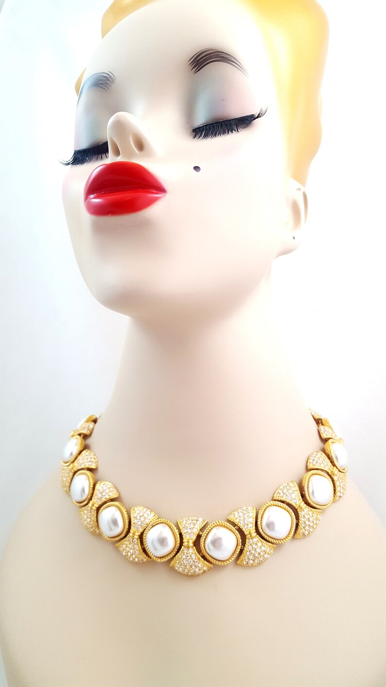 Vintage NAPIER Necklace Napier Bracelet Napier Set Bridal Glass Massive Faux Pearl Rhinestones HAUTE COUTURE Wedding Bride Prom Pageant Wow image 8