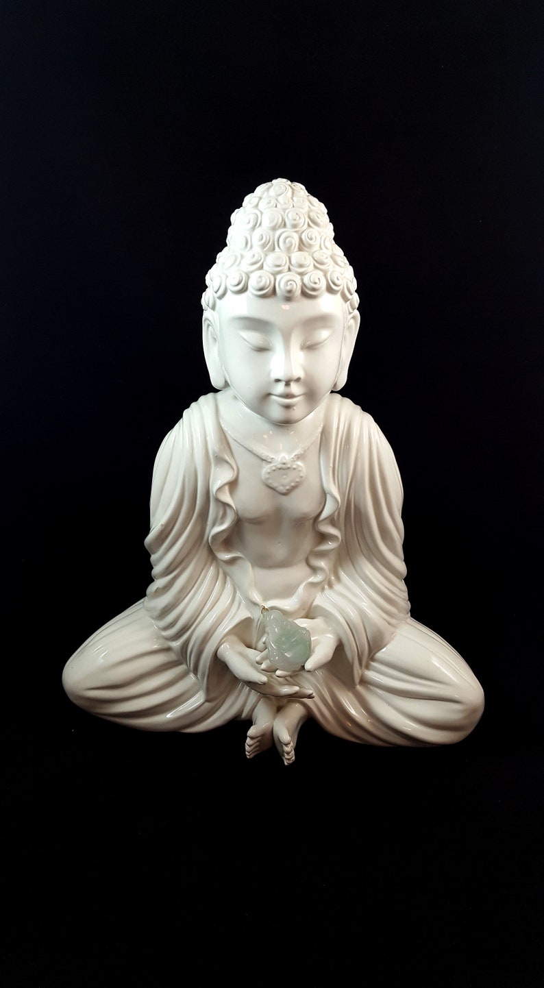 Vintage Buddha Pendant 14k Gold Yellow Gold White Green Jade Buddha Zen Peace Love Happy Buddha Carved Buddha Yoga Hong Kong Not Jadeite WOW