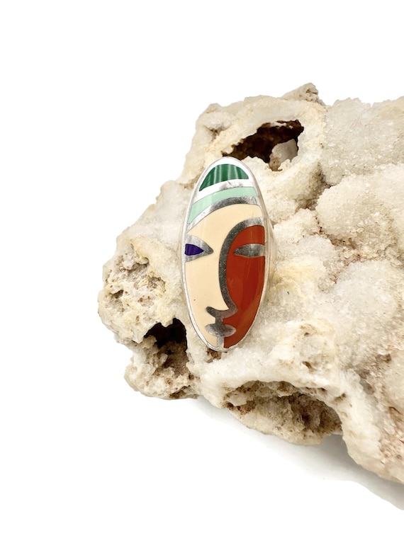 Picasso Meets Native American Zuni Vintage Turquoise Inlay Sterling Silver Necklace Picasso Meets Native American Zuni Vintage Turquoise Inlay Sterling Silver Necklace