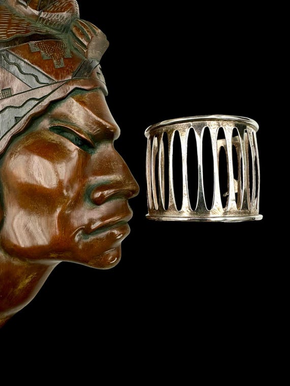 Vintage Cuff Taxco Cuff Cage Cuff Signed Cuff Sterling Silver Massive Cuff Statement Cuff Gift Barrell Cuff Unique Cuff Unisex Stack Layer