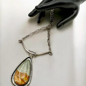 Vintage Picture Jasper Necklace Beckerhoff Necklace Sterling Silver Necklace Modernist Necklace Long Artisan Handmade Desert Scene Statement