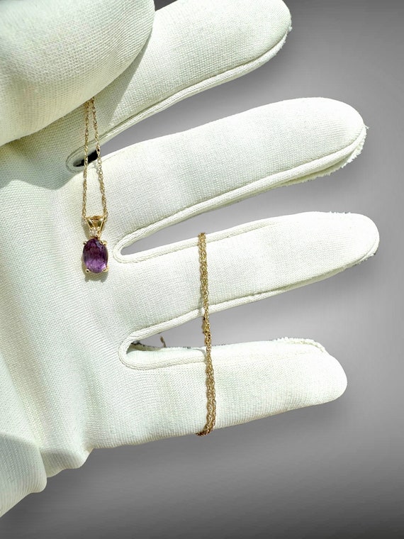Vintage 14k Gold Necklace Amethyst Diamond Pendan… - image 10
