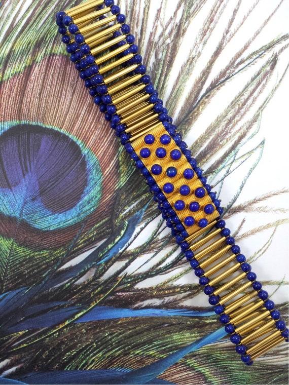 Vintage Wm Delillo William De Lillo Belt Lapis Glass Gold 