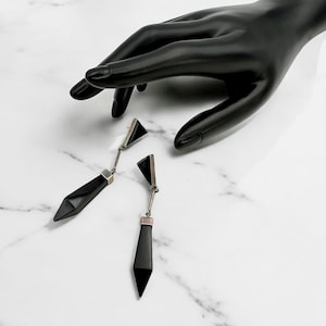 Orecchini vintage Taxco Orecchini in argento sterling con onice Orecchini pendenti Orecchini massicci Orecchini vistosi Regalo Messico Prisma a punta messicana