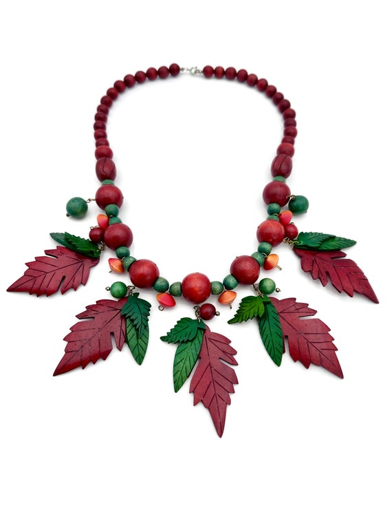 Vintage Wood Necklace Leaf Necklace Leaves Hand S… - image 8
