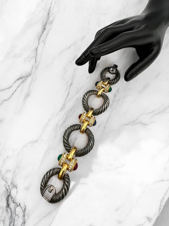 Vintage Givenchy Rhinestone Bracelet Roman Mogul Bracelet Bold 
