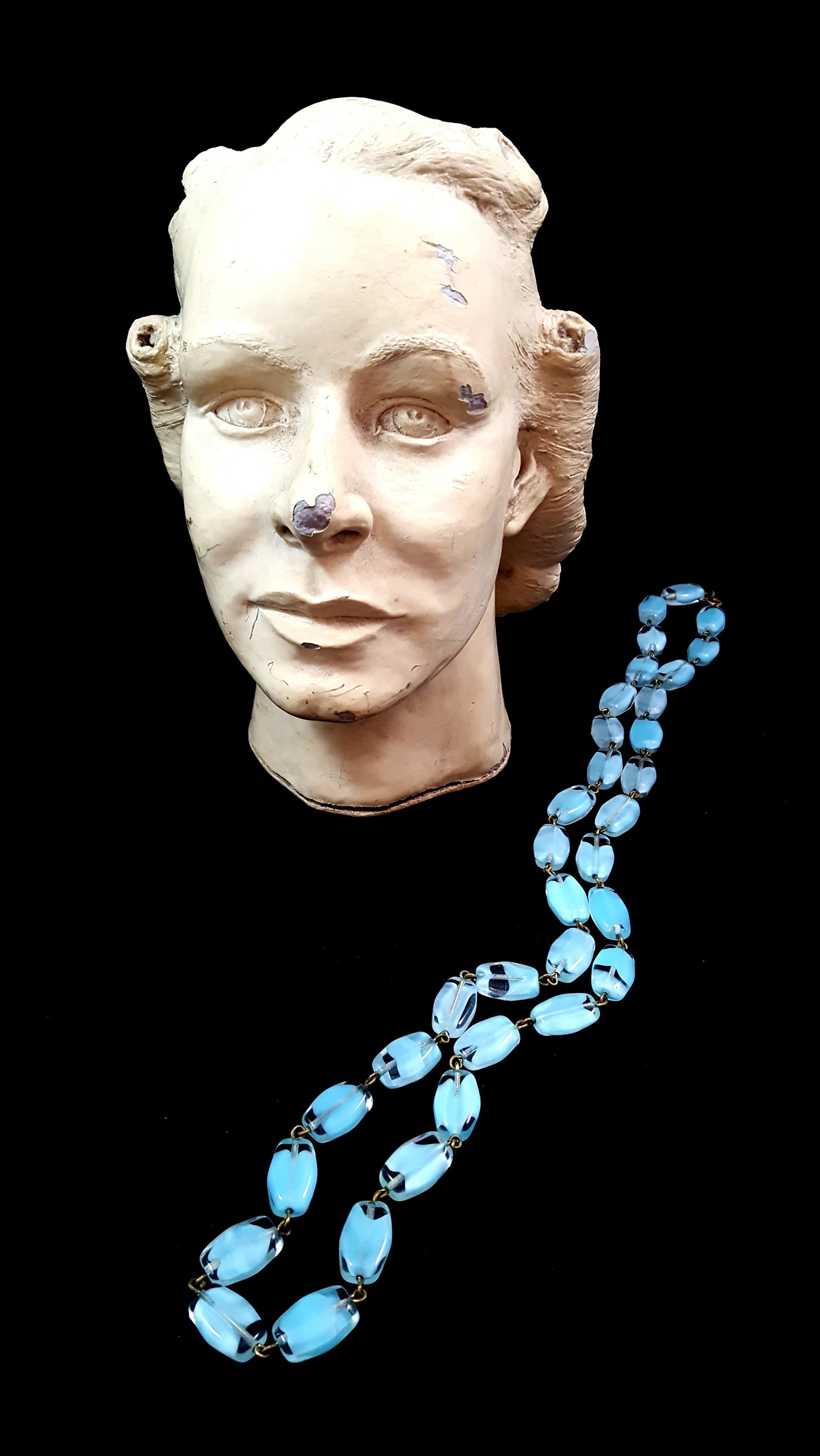 Vintage Art Deco Necklace Blue Glass Necklace CZECH Necklace Etsy