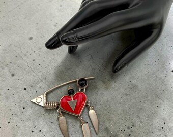 Vintage Heinz Brummel Brooch Fish Fishing Lure Heart Modernist Onyx Enamel Sculpture Sculptural Dangle Rare Designer Signed Gift Fisherman