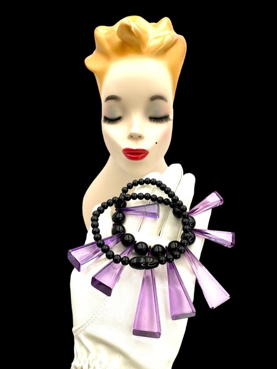 Vintage Bib Necklace LUCITE Bib Necklace Purple B… - image 8