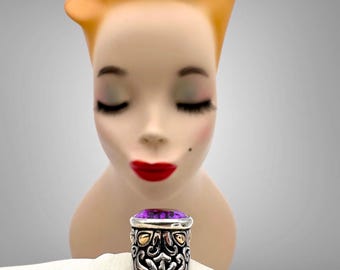 Vintage Samuel B Ring Sterling Silver Ring 18k Gold Ring Amethyst Ring Massive Ring Gorgeous Statement Ring Gift Rare Designer Bali Cocktail