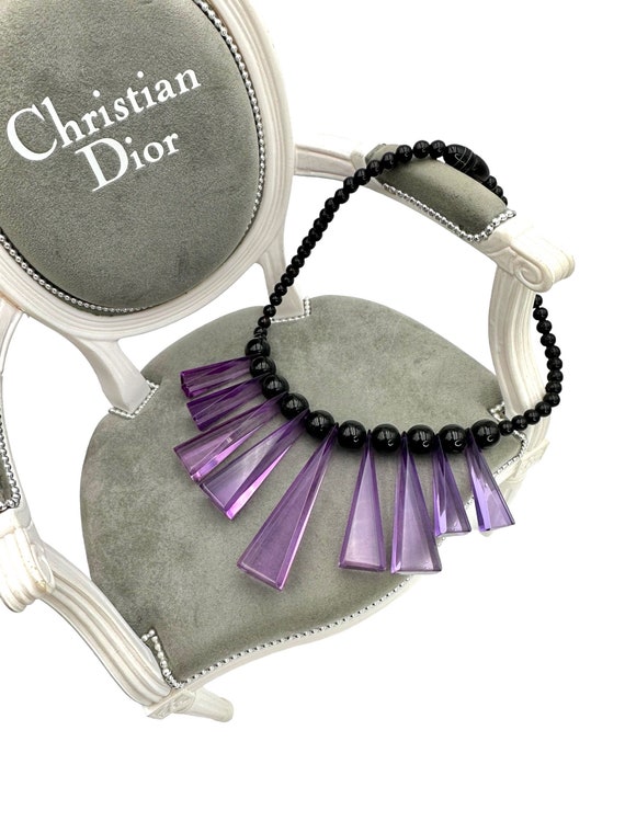Vintage Bib Necklace LUCITE Bib Necklace Purple B… - image 7