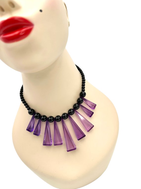 Vintage Bib Necklace LUCITE Bib Necklace Purple B… - image 9