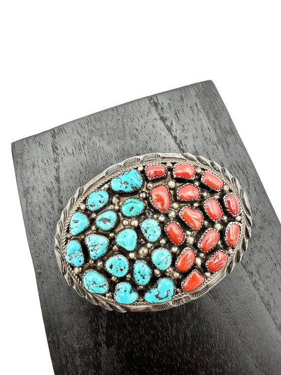 Vintage Sterling Silver BELT BUCKLE Turquoise Belt Bu… - Gem