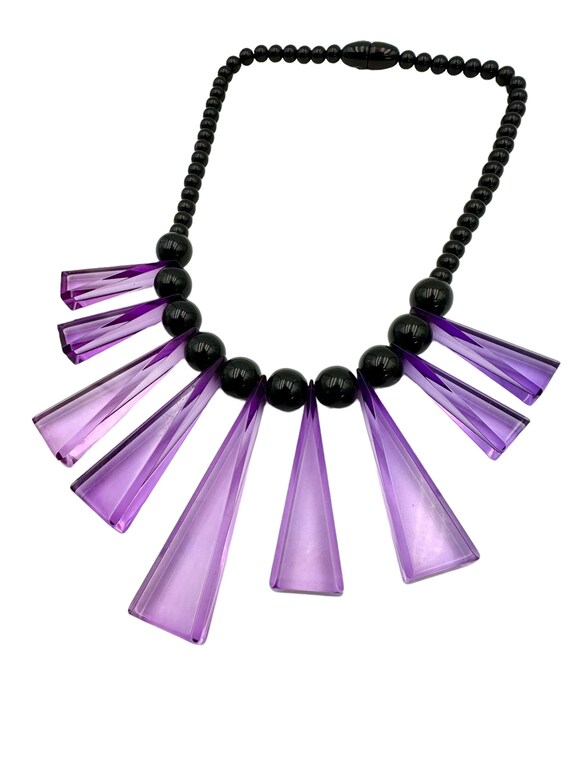 Vintage Bib Necklace LUCITE Bib Necklace Purple B… - image 1