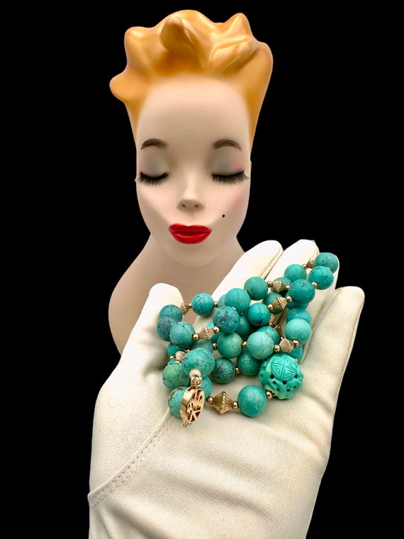 Vintage Chinese Export Bead Necklace Turquoise Ca… - image 7