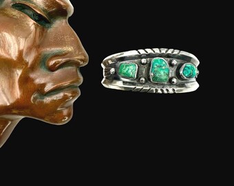 Vintage Green TURQUOISE Cuff Turquoise Sterling Silver Stacker Cuff Country Western Rodeo NATIVE AMERICAN Cuff Southwestern West Statement