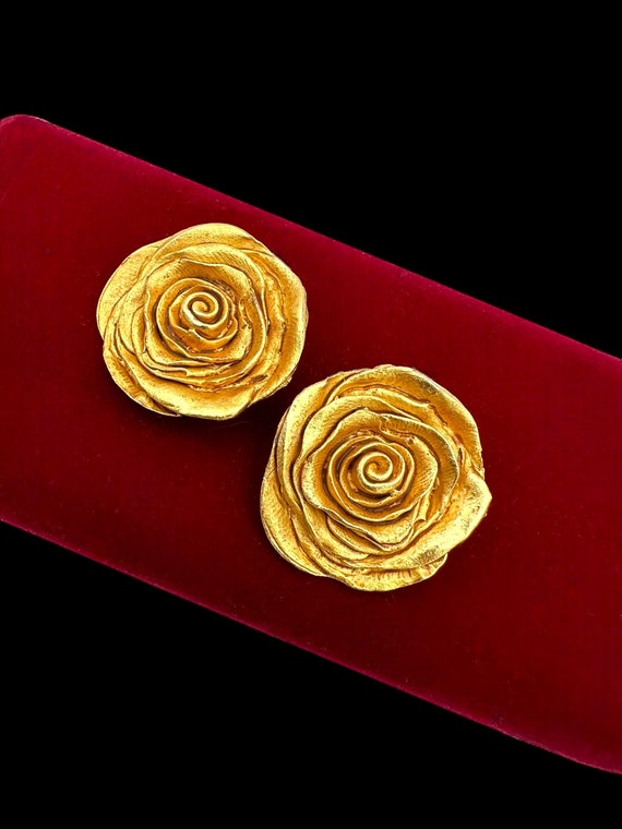 Vintage KATE HINES Earrings Clipon Earrings Rose … - image 1