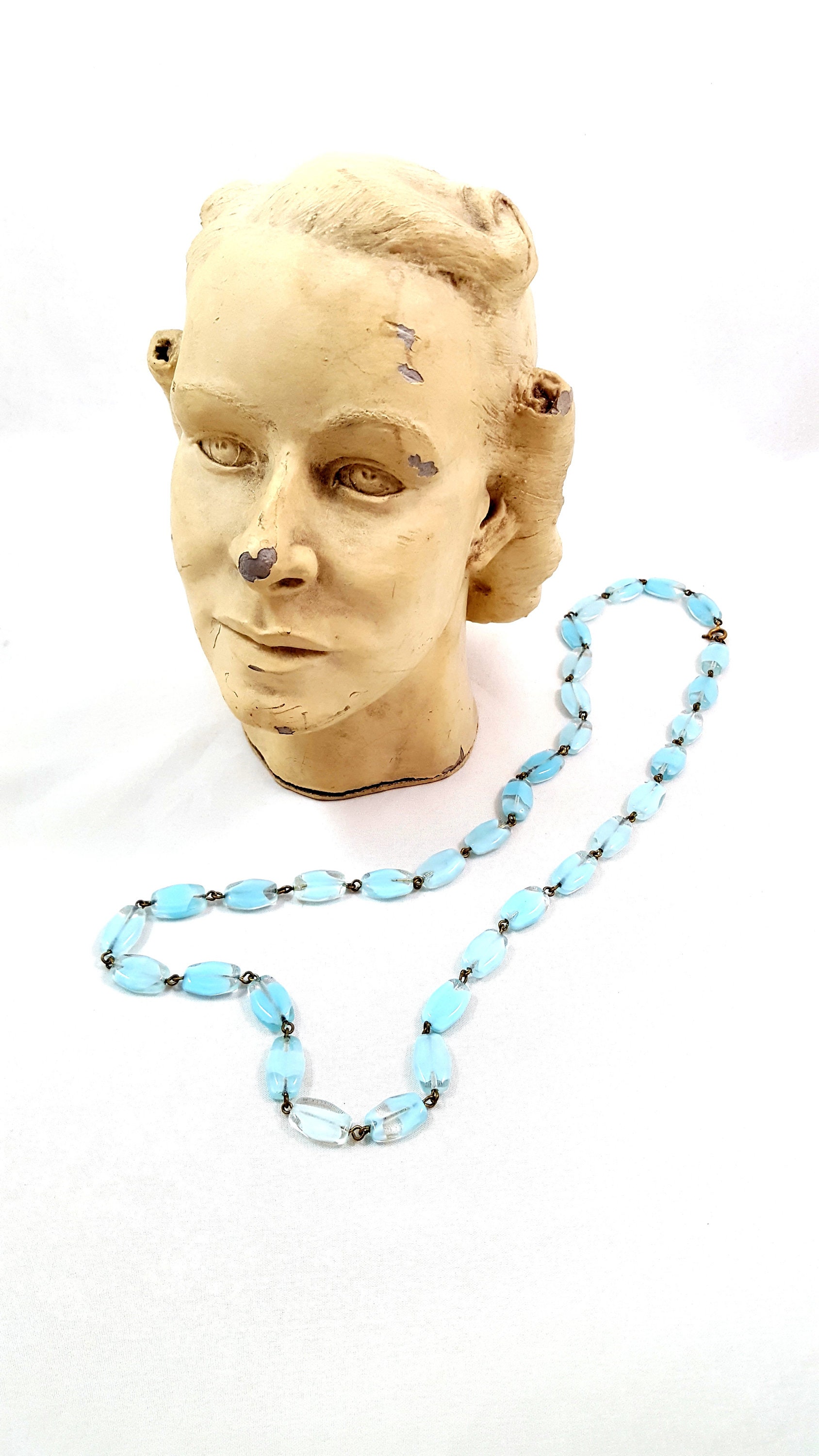 Vintage Art Deco Necklace Blue Glass Necklace CZECH Necklace Etsy