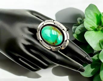 Vintage Royston Turquoise Ring Native American Ring Rita Touchine Sterling Silver Massive Statement Gift Rare Southwest Signed Heavy Green