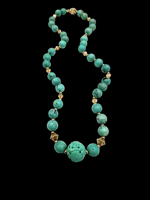 Vintage Chinese Export Bead Necklace Turquoise Ca… - image 9