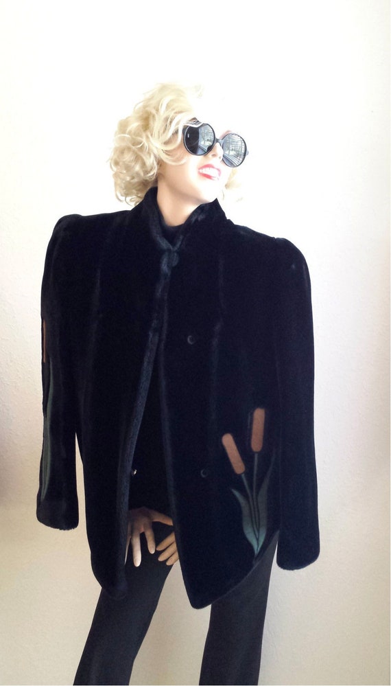 Vintage Faux Fur Coat Jacket Black Cat Tails Catta