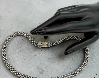 Vintage Lagos Necklace Sterling Silver 18k Gold Caviar Designer Signed Classic Unisex Massive Statement High End Gift Iconic
