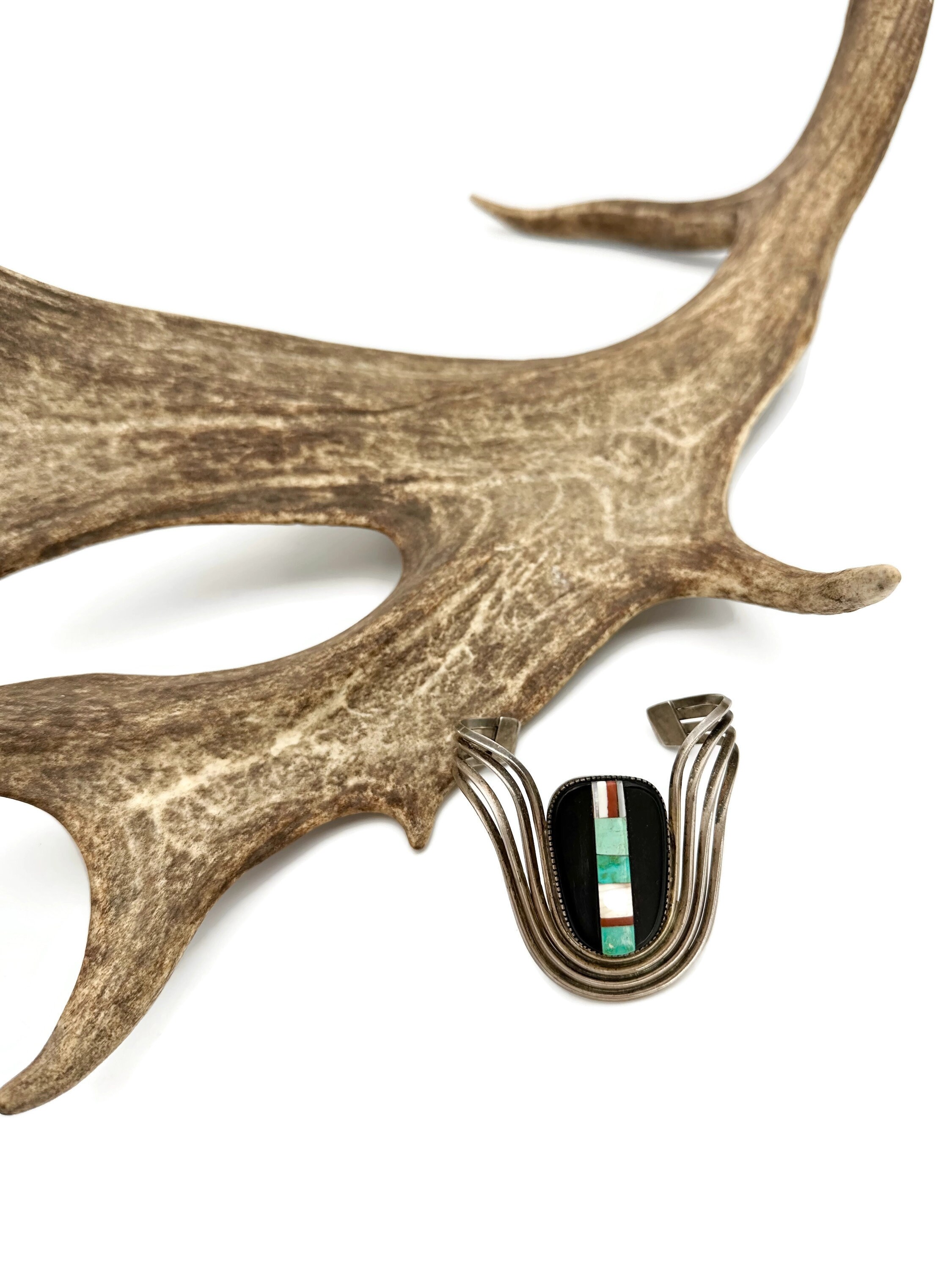 Vintage TURQUOISE Cuff Sterling Silver Cuff Inlaid Native Cuff Old Pawn ...