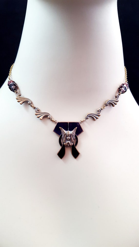 Vintage ART DECO Necklace Egyptian Revival Neckla… - image 9