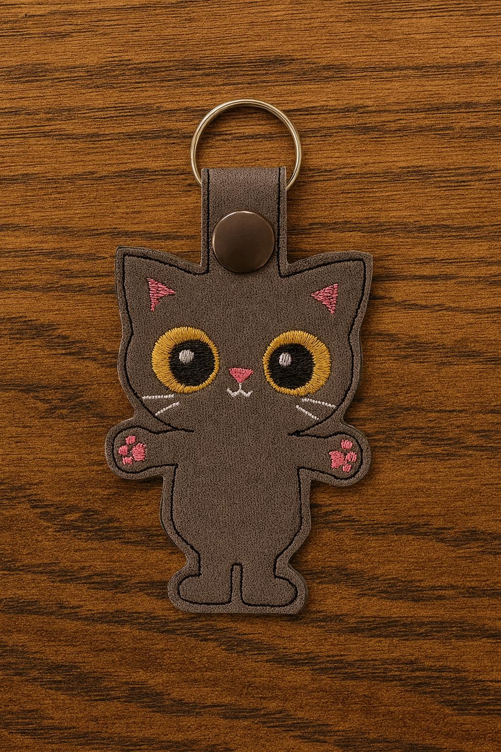 Grey or Black Cat Keychain – Handmade Embroidered Kitty Accessory - Etsy
