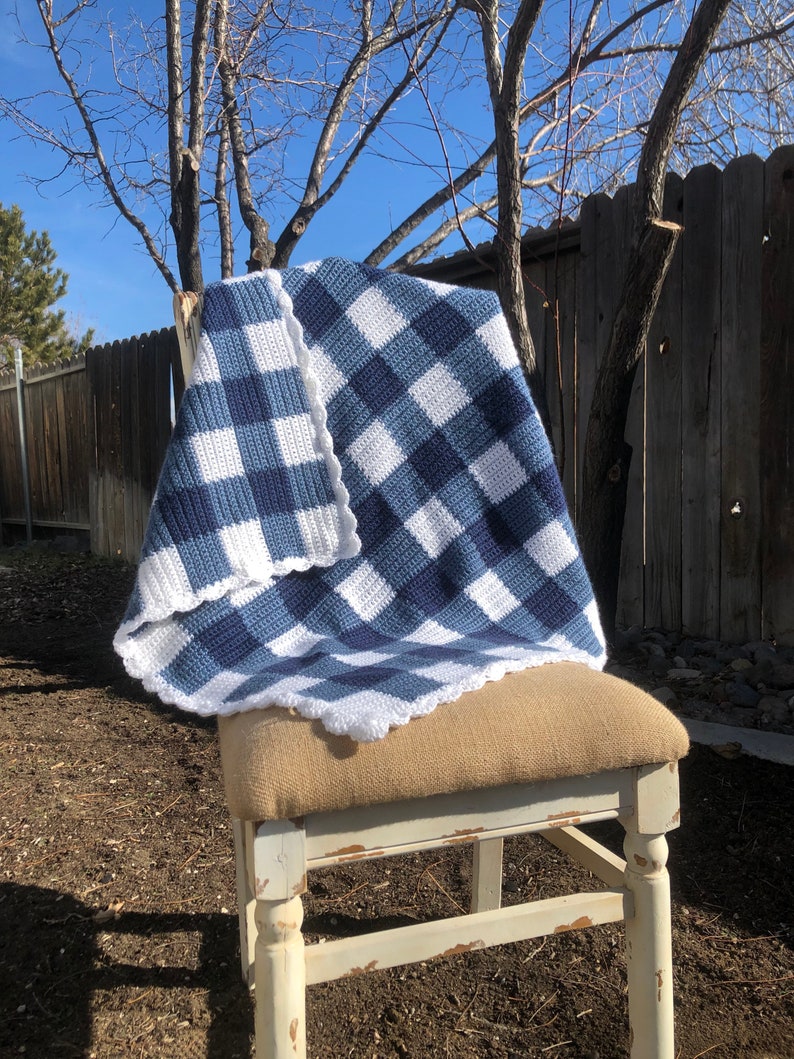 Country Blue Gingham Baby Blanket With Shell Boarder Etsy