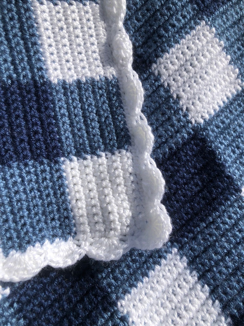 Country Blue Gingham Baby Blanket With Shell Boarder Etsy