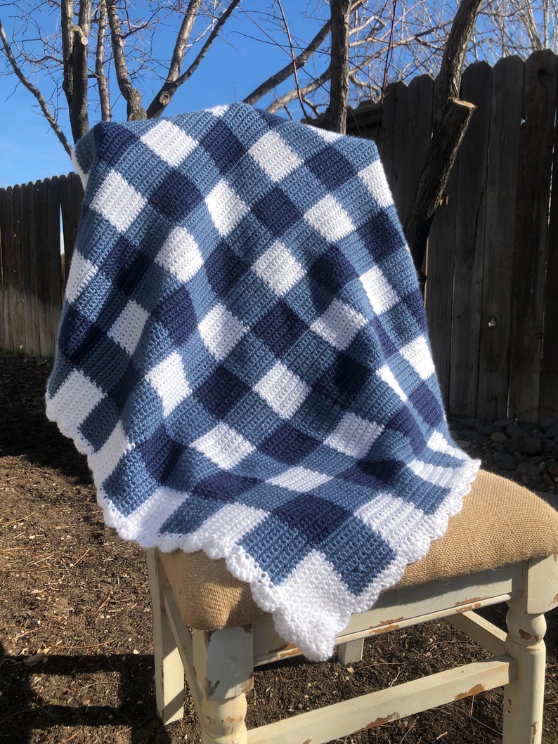 Country Blue Gingham Baby Blanket With Shell Boarder Etsy