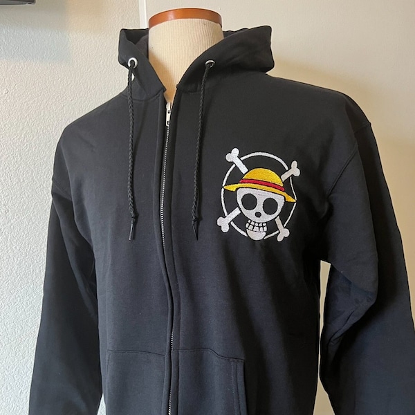 Sweat à capuche zippé une pièce, veste brodée, pull Anime Manga, vêtements