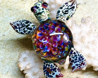 Light Blue Turtle Glass Lampwork Pendant Charm Jewelry Supplies