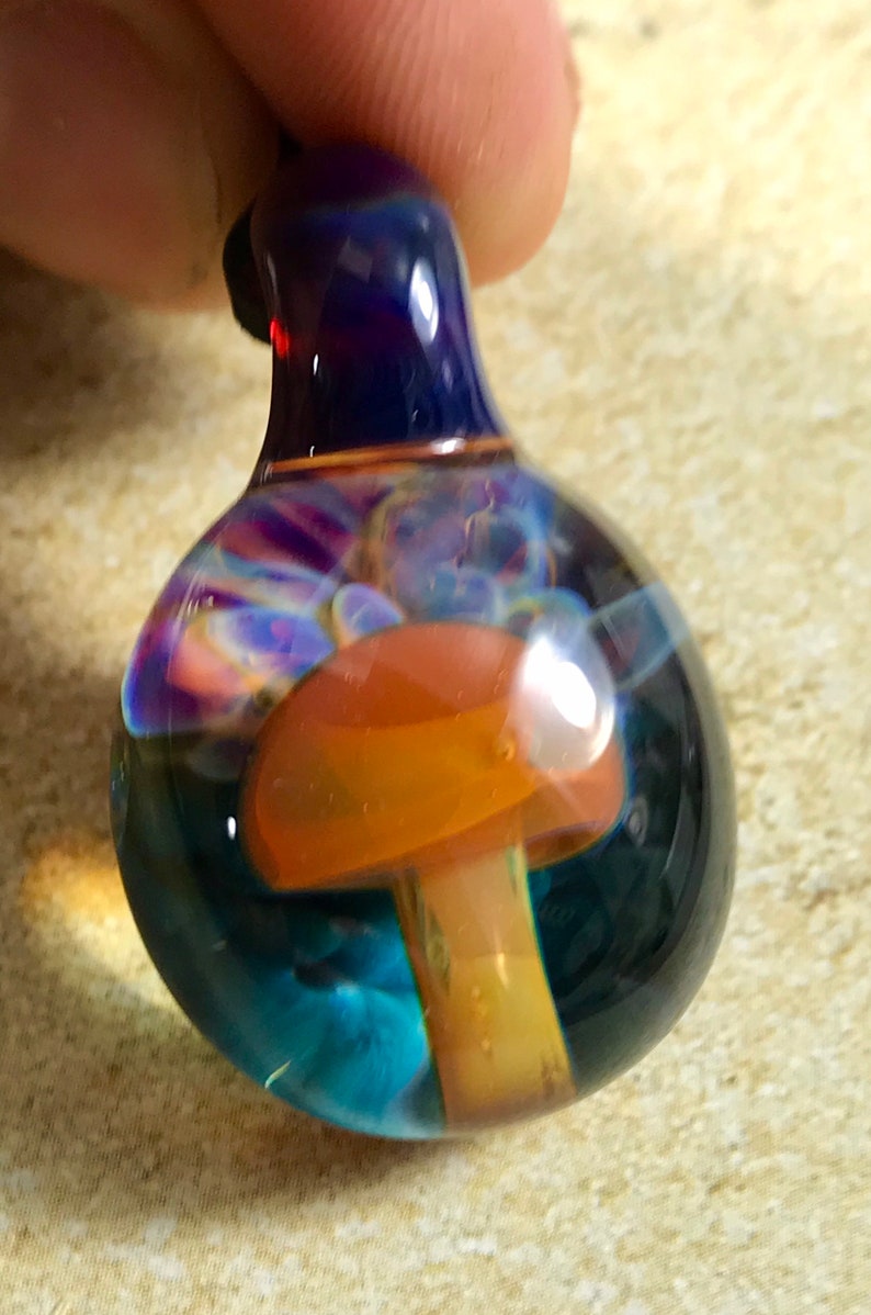 Mushroom necklace glass beads pendant Handmade custom jewelry Lampwork beads Boro beads